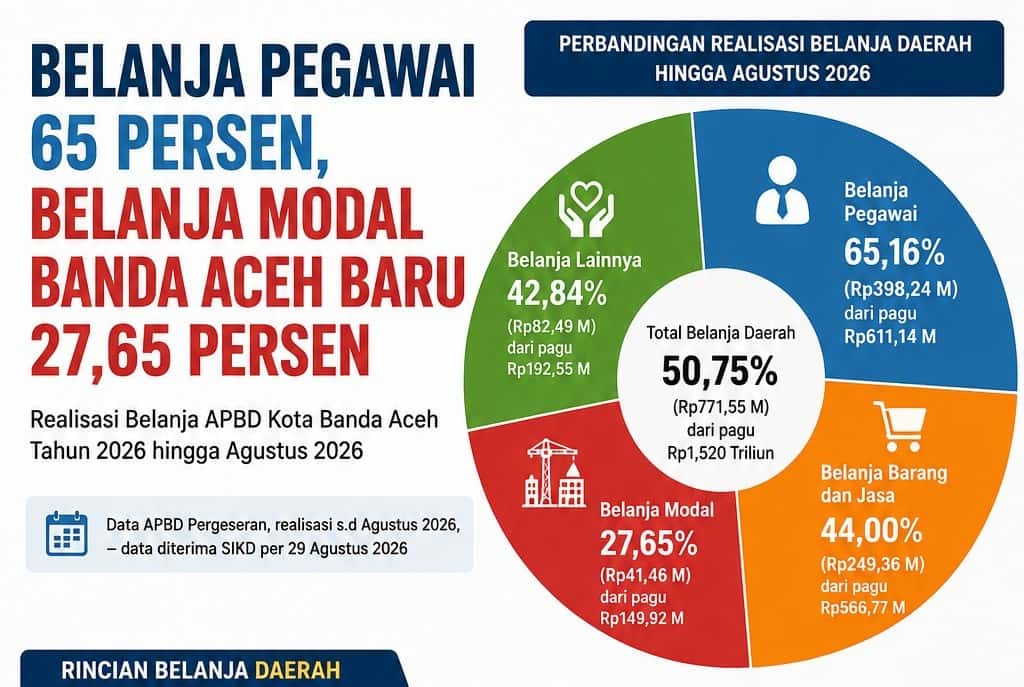 Belanja Pegawai 65 Persen, Belanja Modal Banda Aceh Baru 27,65 Persen