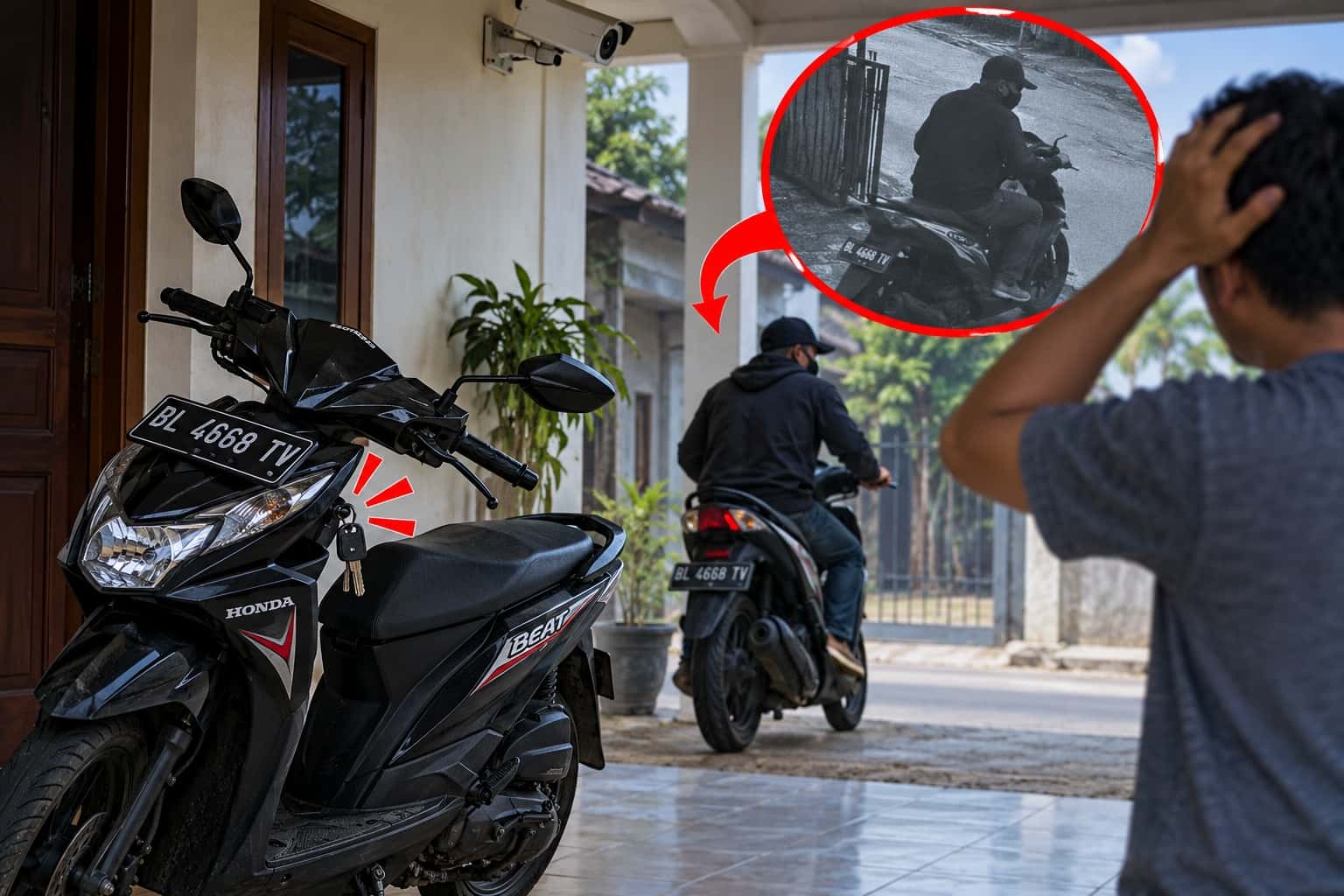 Motor Honda Beat Raib di Teras Rumah Warga Labuhanhaji Barat, Aksi Pelaku Terekam CCTV