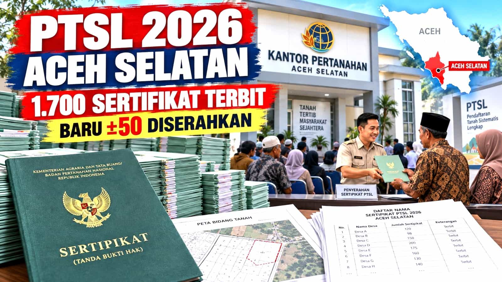 BPN Aceh Selatan Terbitkan 1.700 Sertifikat PTSL 2026, Baru Sekitar 50 Diserahkan kepada Warga