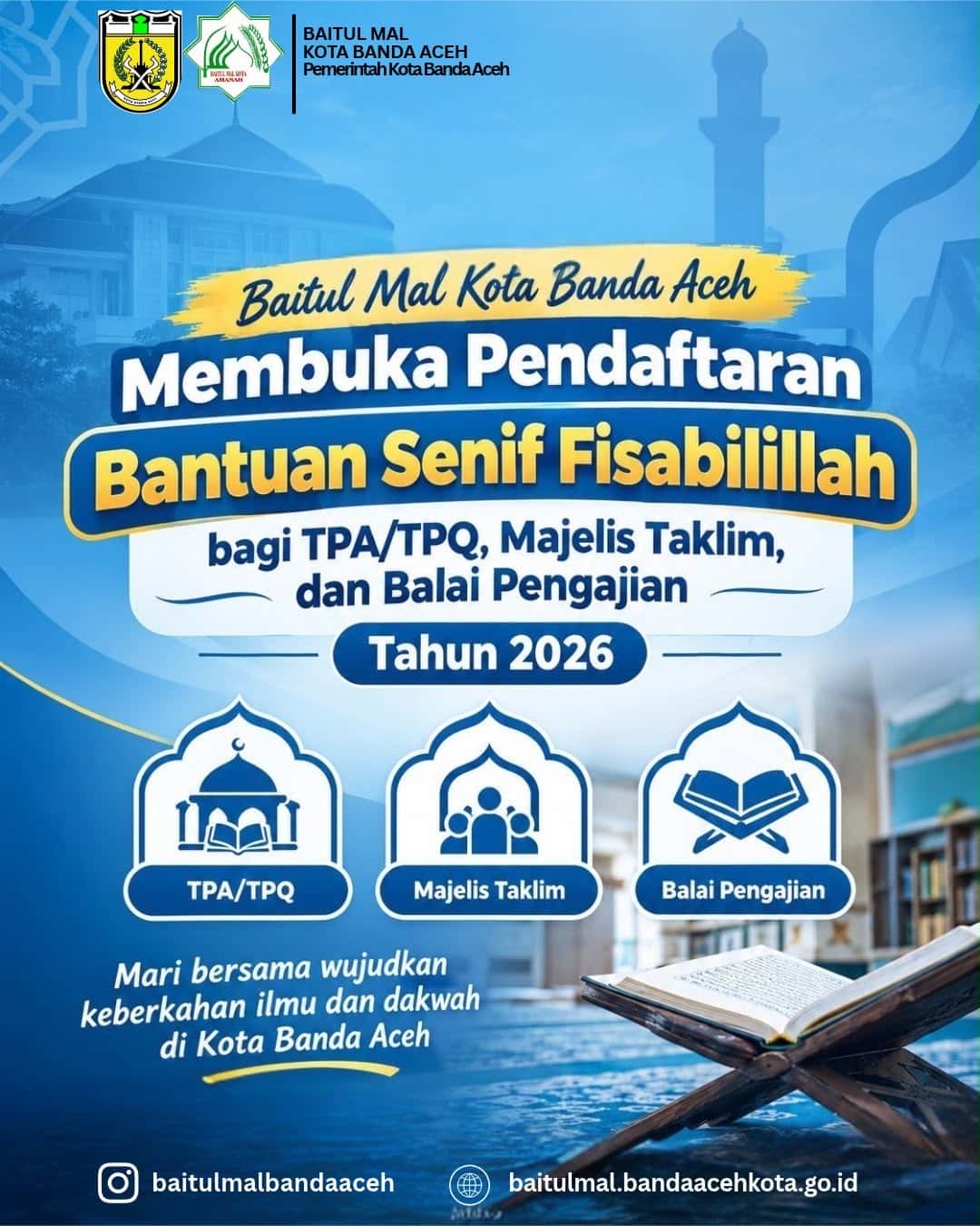 Baitul Mal Banda Aceh Buka Bantuan TPA/TPQ, Majelis Taklim dan Balai Pengajian, Simak Jadwal dan Syaratnya