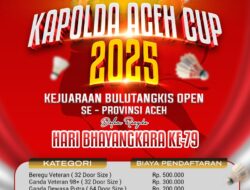Kejuaraan Badminton Kapolda Aceh Cup 2025 Digelar 24–27 Juli, Total Hadiah Rp60 Juta