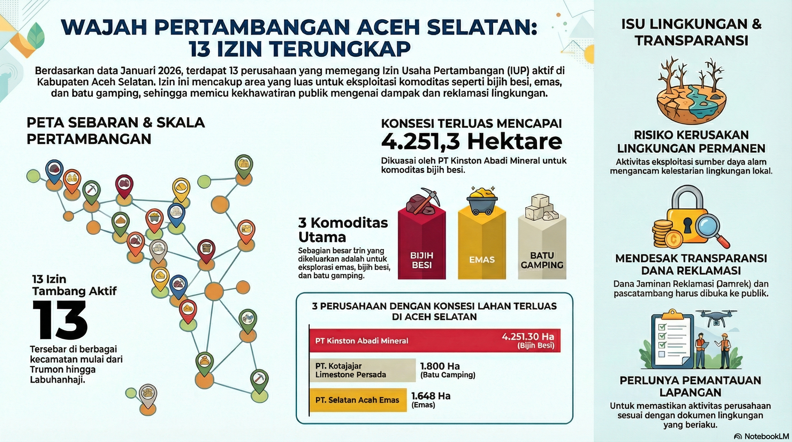 13 Izin Tambang di Aceh Selatan, Dari Trumon Hingga Labuhanhaji, Jaminan Reklamasinya bagaimana?
