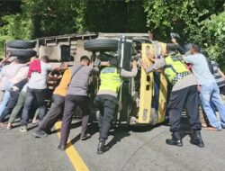 Truk Box Terbalik di Tikungan Gunung Paro, Sopir Selamat Tanpa Luka